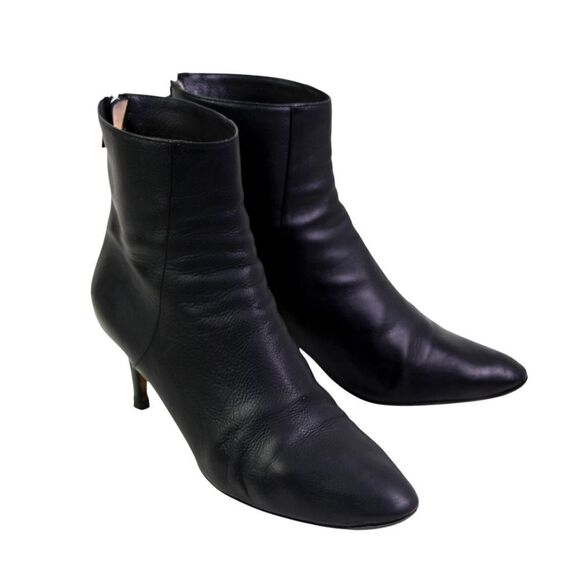 Jimmy Choo BLACK REAL LEATHER MID HEEL ROUND TOE ZIP BACKSIDE ANKLE BOOTS 37.5 - Picture 9 of 16